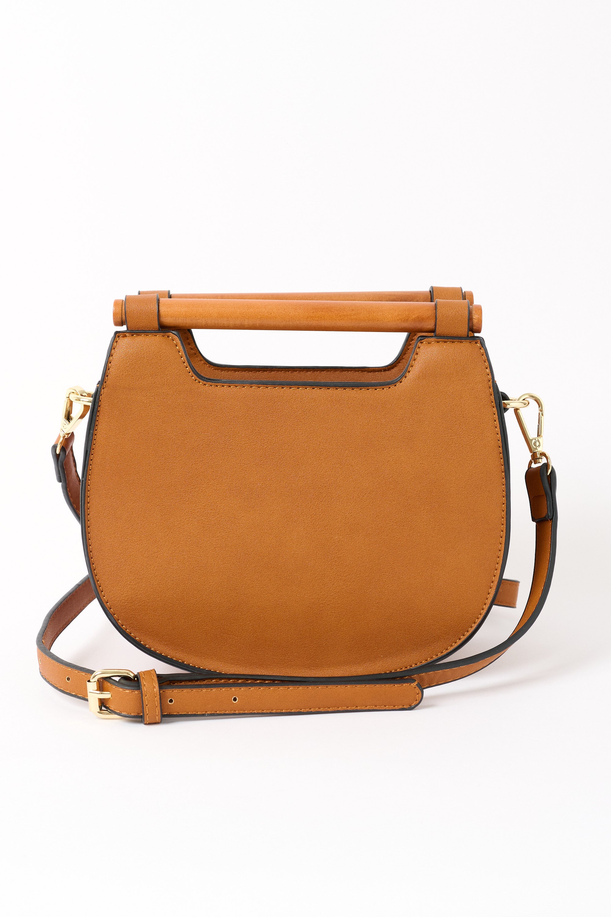 Jones Tan Wooden Handle Saddle Crossbody