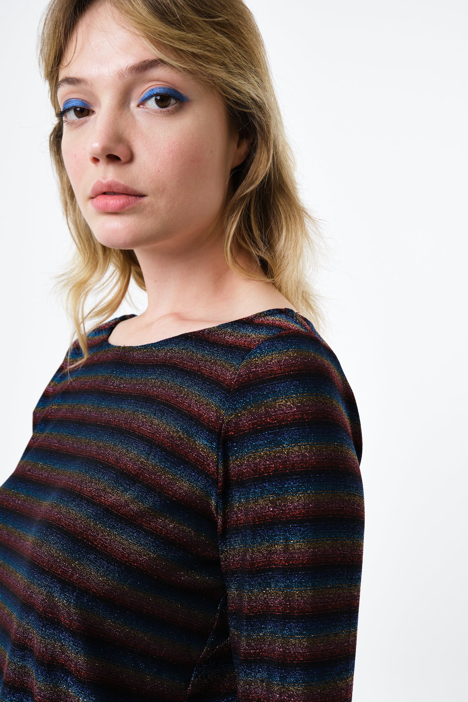 Josiane Sparkle Stripe Boat Neck Top - Gold - Detail 1