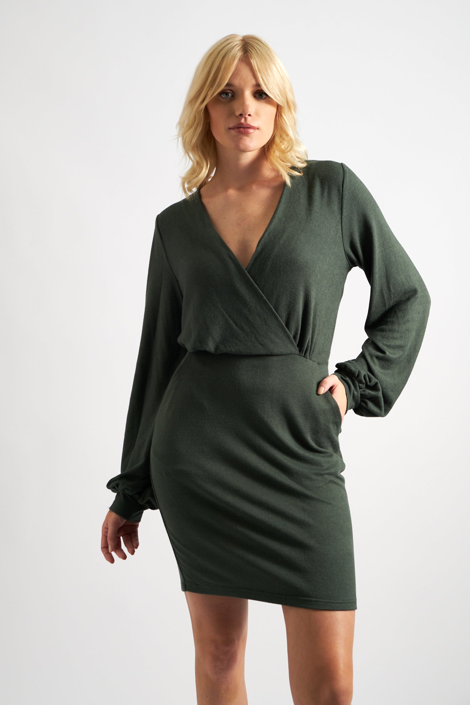 Juli Brushed Marl Jersey Mini Dress - Green - Detail 1