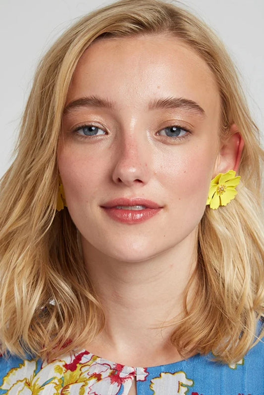 Jalicia Flower Stud Earrings - Yellow
