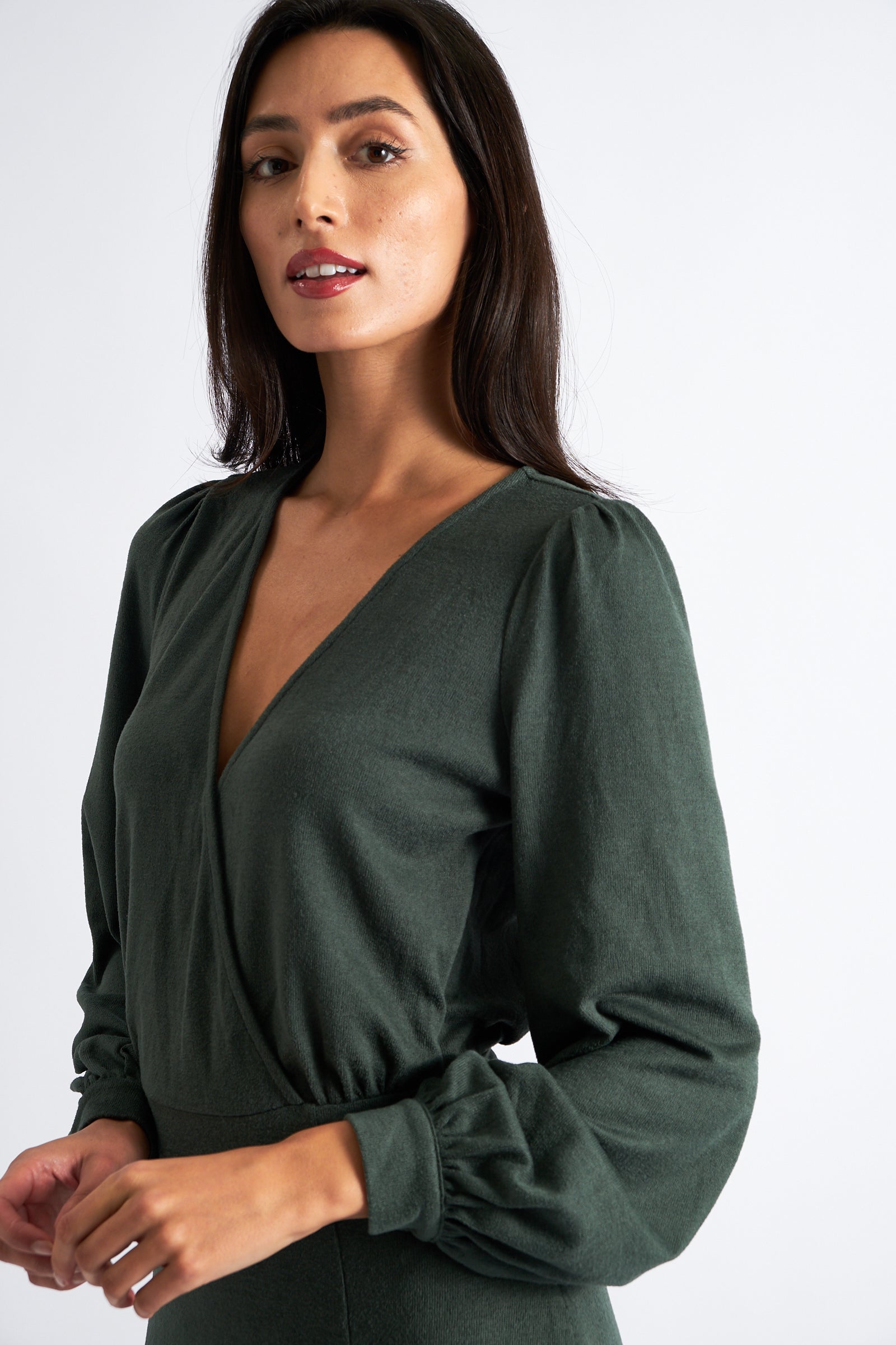 Karen Brushed Marl Jersey Midi Dress - Green - Detail 1