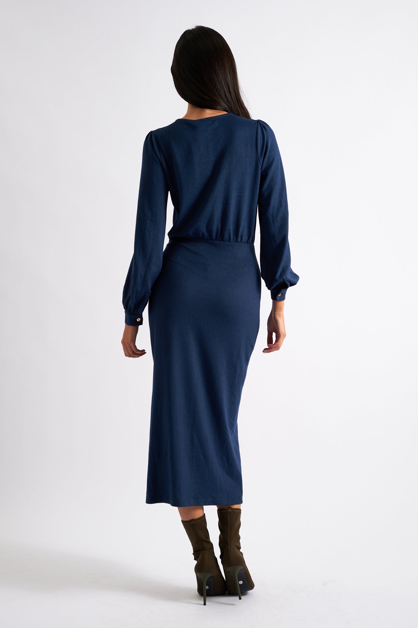 Karen Brushed Marl Jersey Midi Dress - Navy