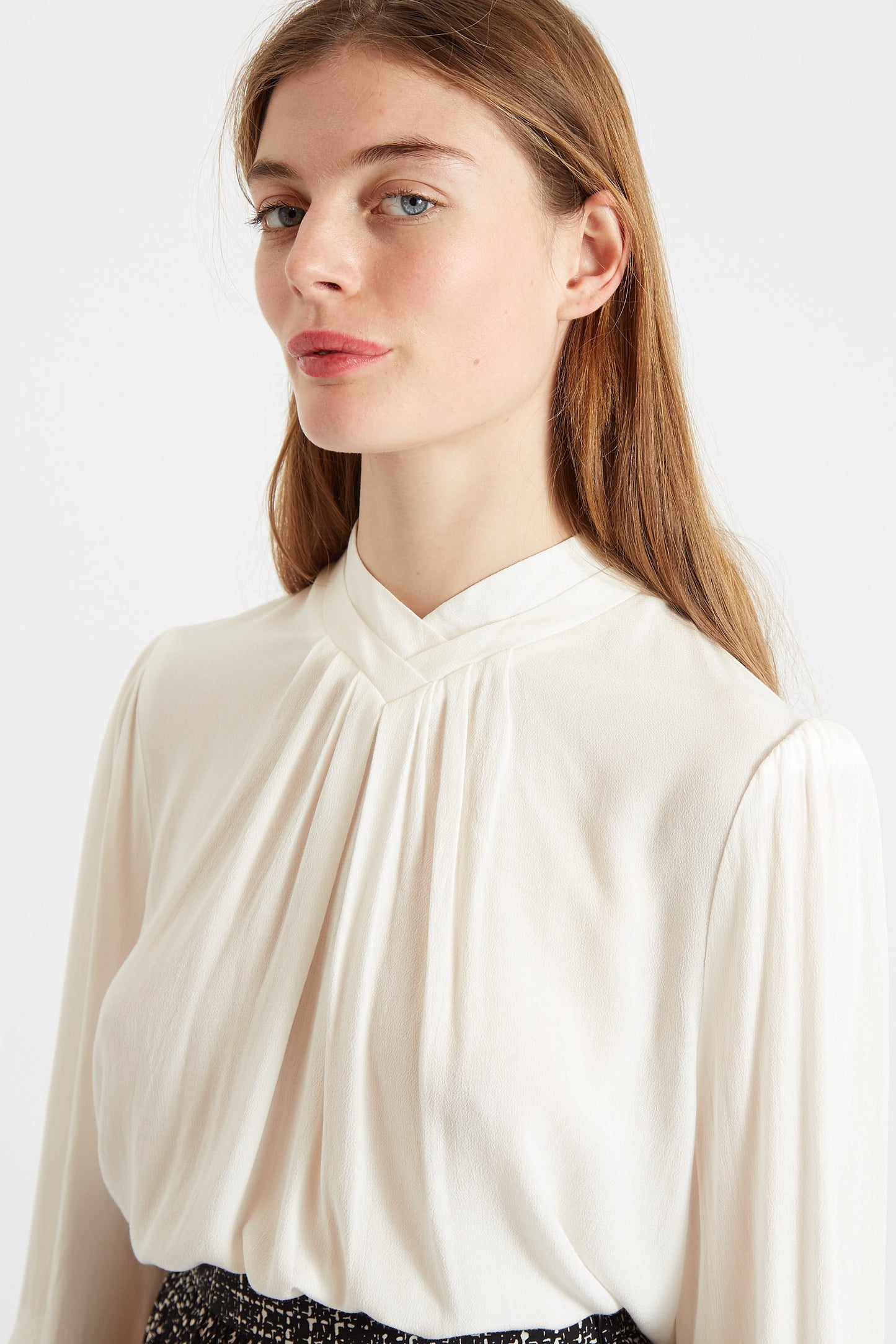 Kieran Moss Crepe Pleat Neck Blouse