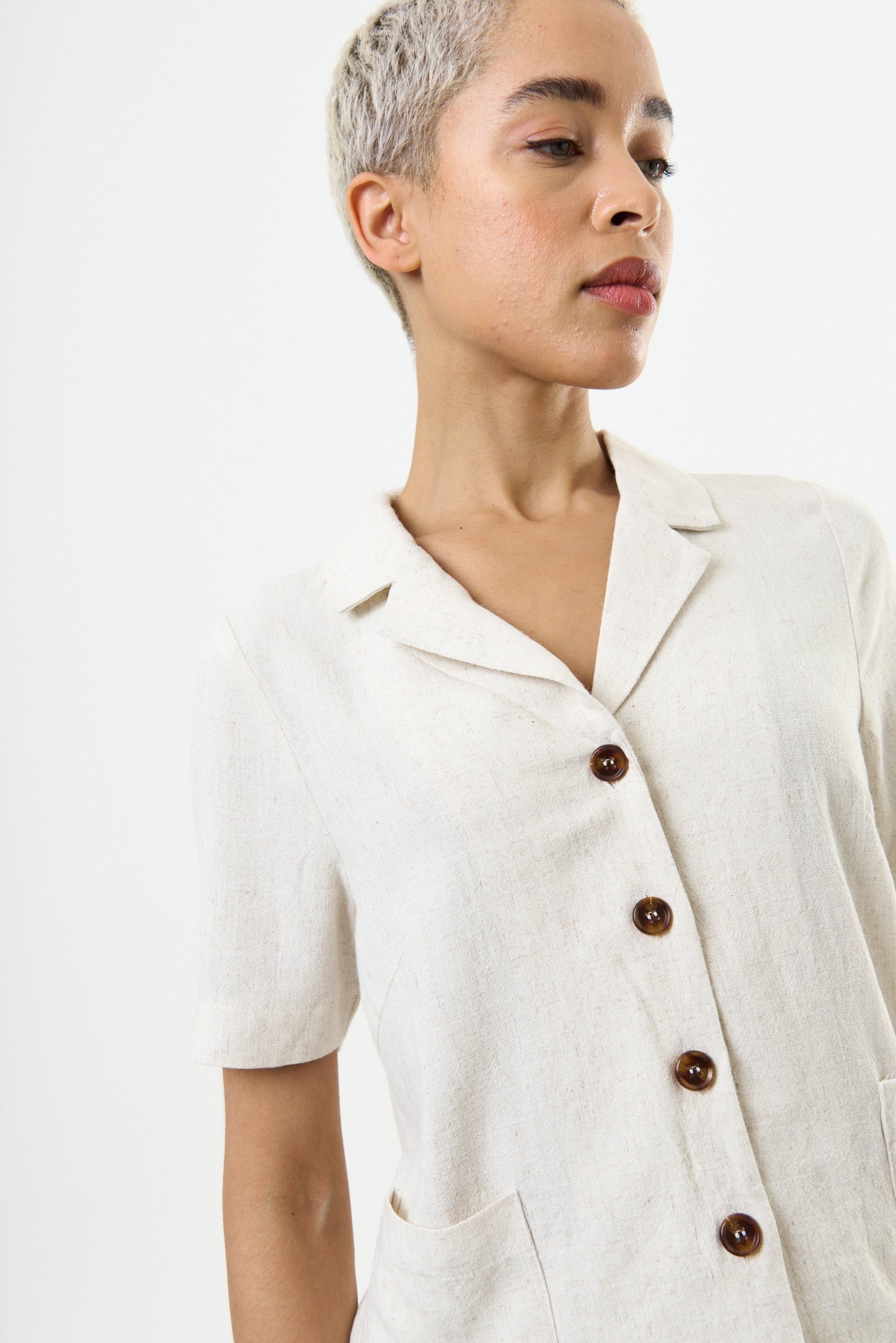 Kit Linen Mix 2 Pocket Short Sleeve Resort Shirt-Natural