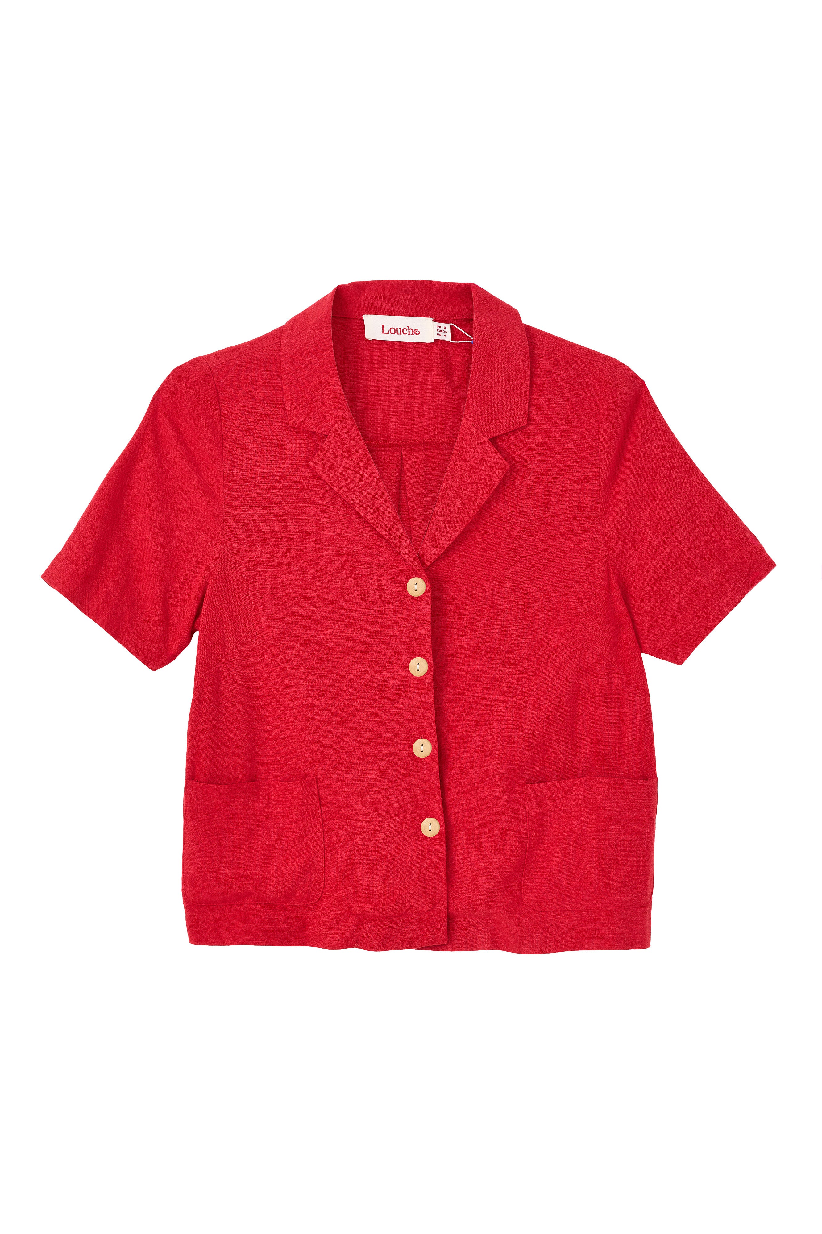Kit Linen Mix 2 Pocket Short Sleeve Shirt- Red - Styled