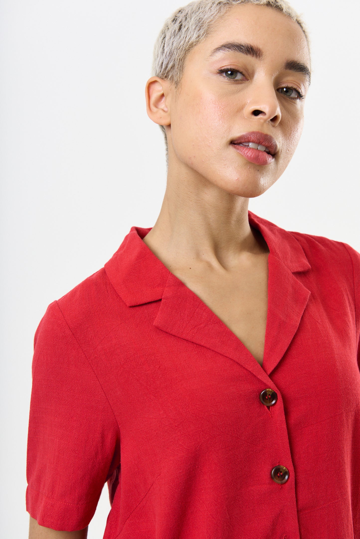 Kit Linen Mix 2 Pocket Short Sleeve Shirt- Red