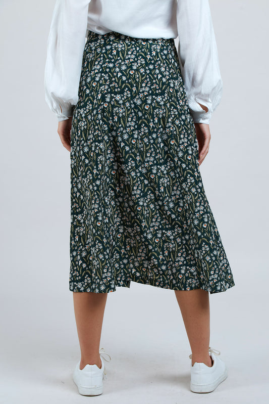 Kiyo DaisyField Print Midi Skirt