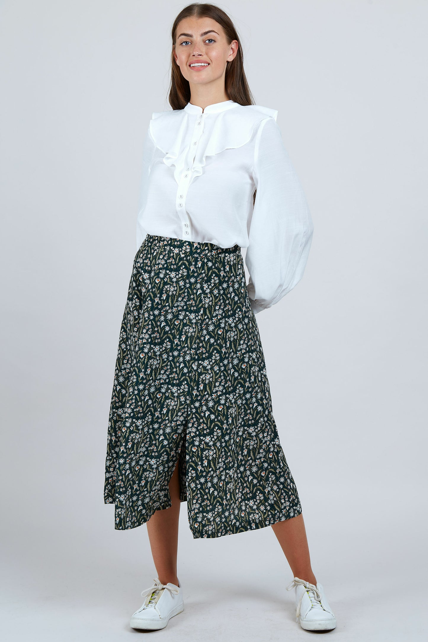 Kiyo DaisyField Print Midi Skirt