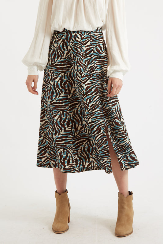 Kiyo Roar Print Midi Skirt