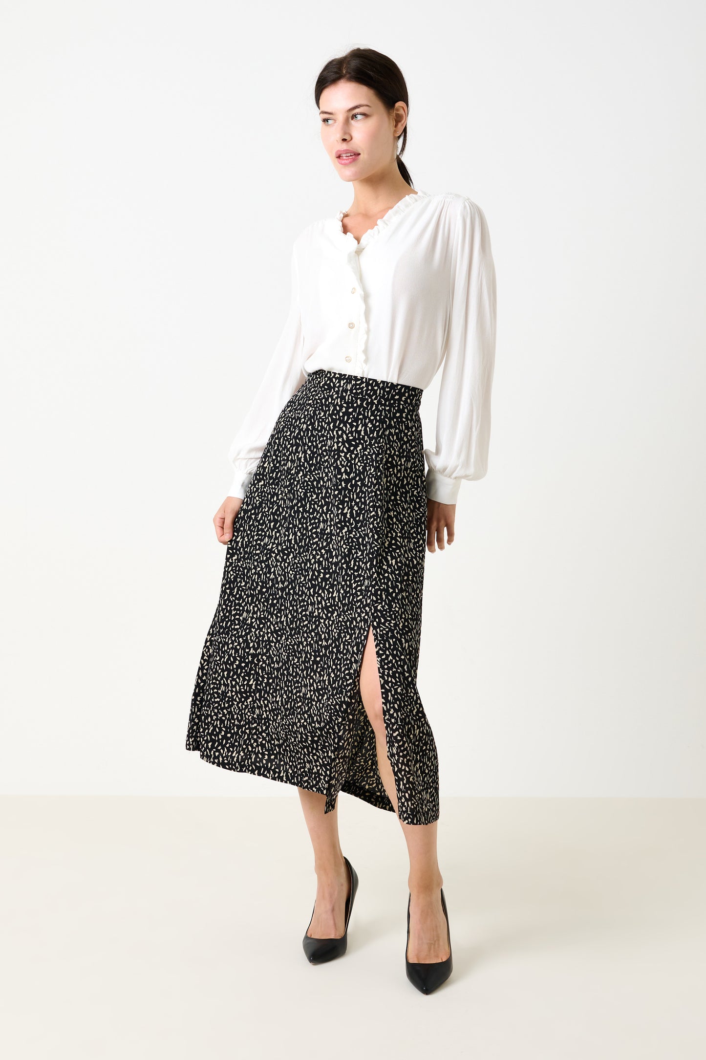 Kiyo Black Geo 11 Printed Midi Skirt