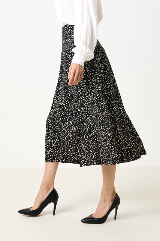 Kiyo Black Geo 11 Printed Midi Skirt