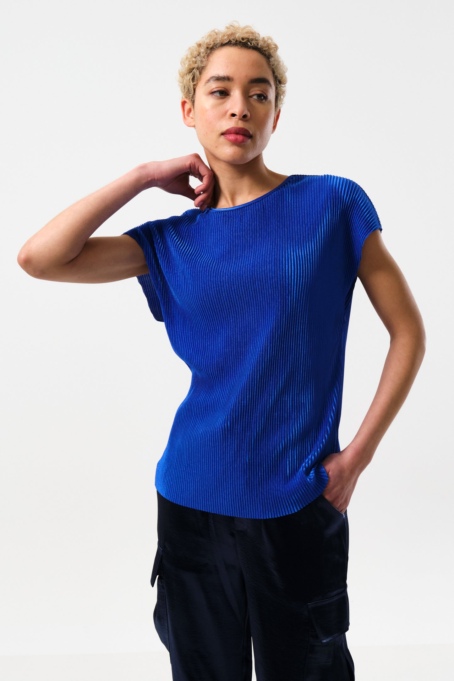 Korine Pleated Short Sleeve Top - Cobalt