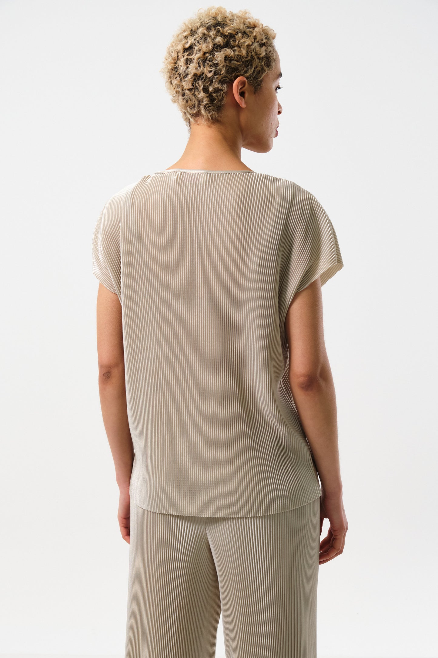 Korine Pleated Short Sleeve Top - Stone