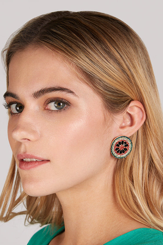 Louche Kitty Diamante Watermelon Stud Earrings