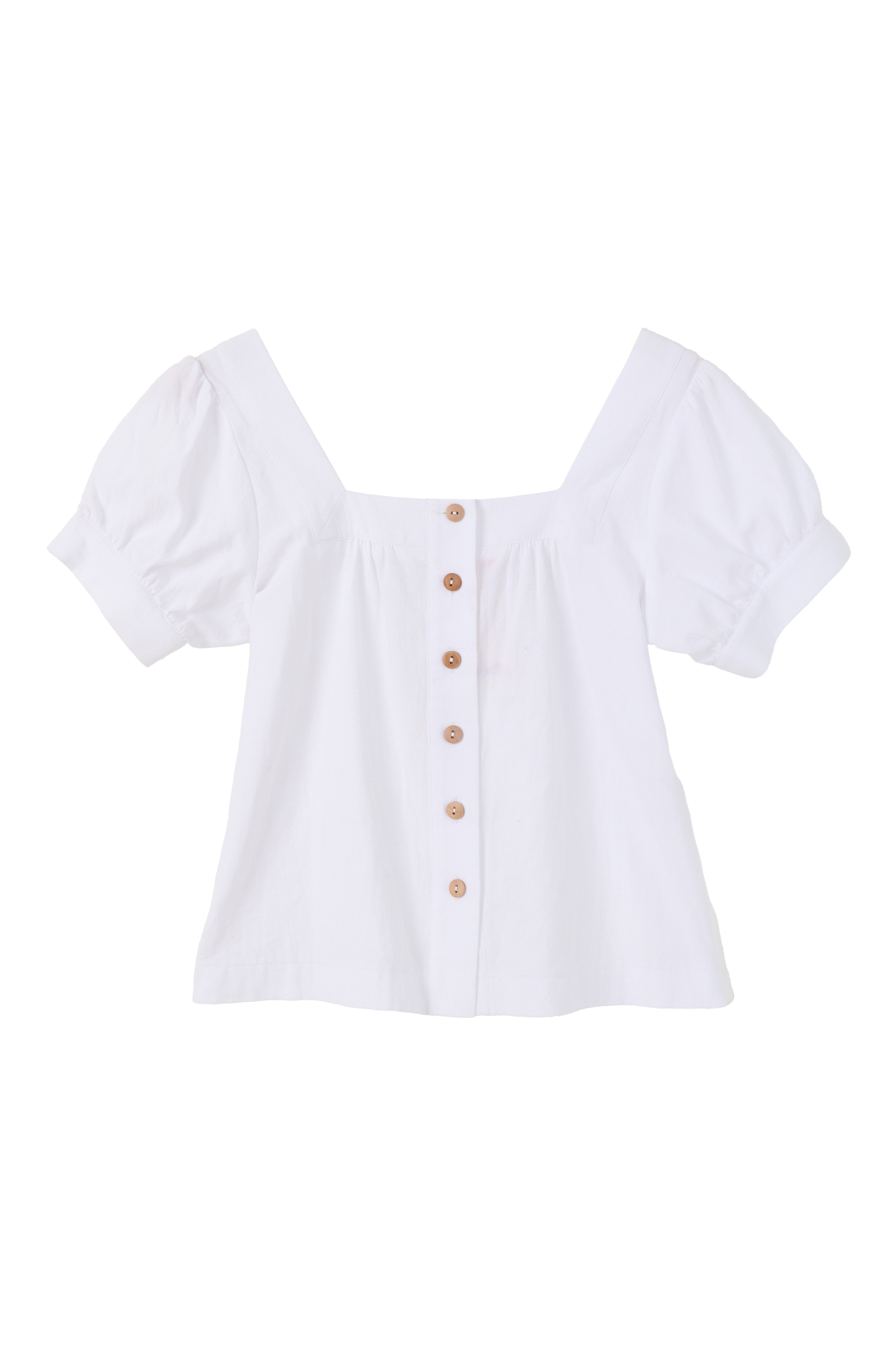 Lea Recycled Cotton Square Neck Short Sleeve White Blouse - Styled