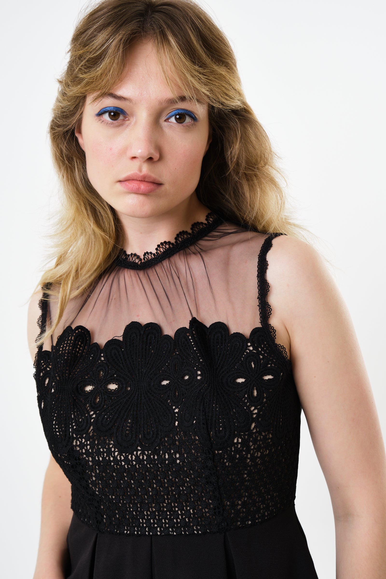 Lenore Black Lace Bodice Mini Dress - Detail 1