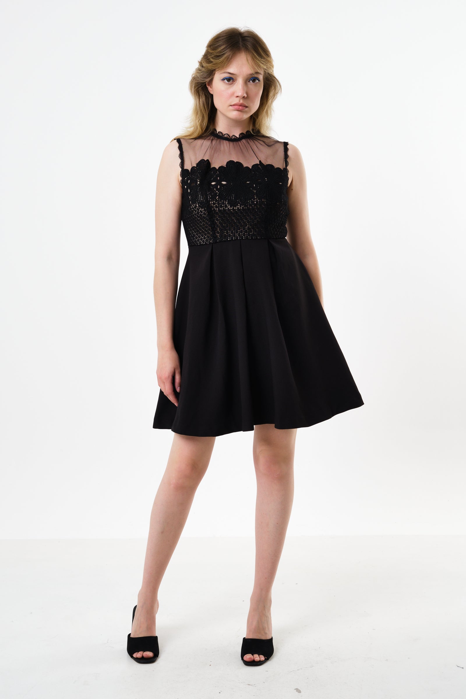Lenore Black Lace Bodice Mini Dress - Styled