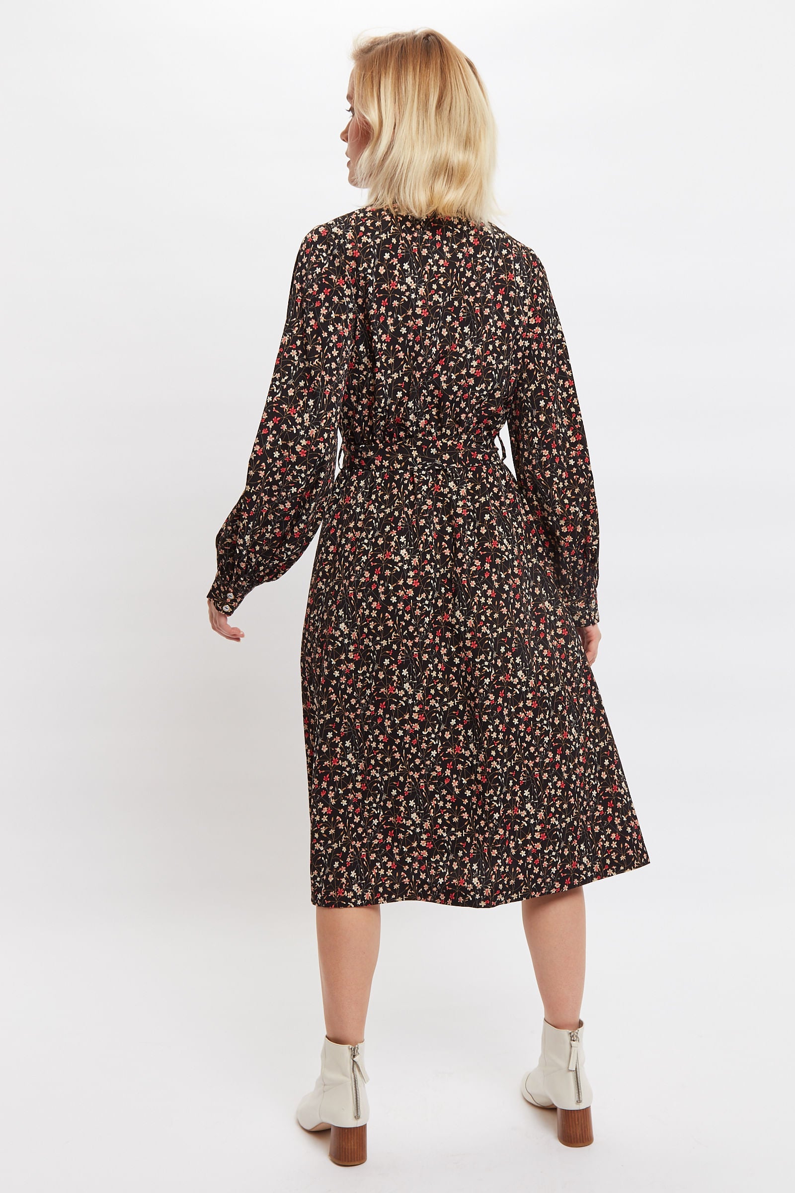 Louche Leonie Wax Flower Long Sleeve Midi Shirtdress