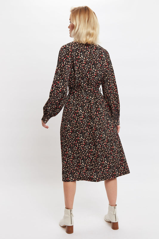 Louche Leonie Wax Flower Long Sleeve Midi Shirtdress