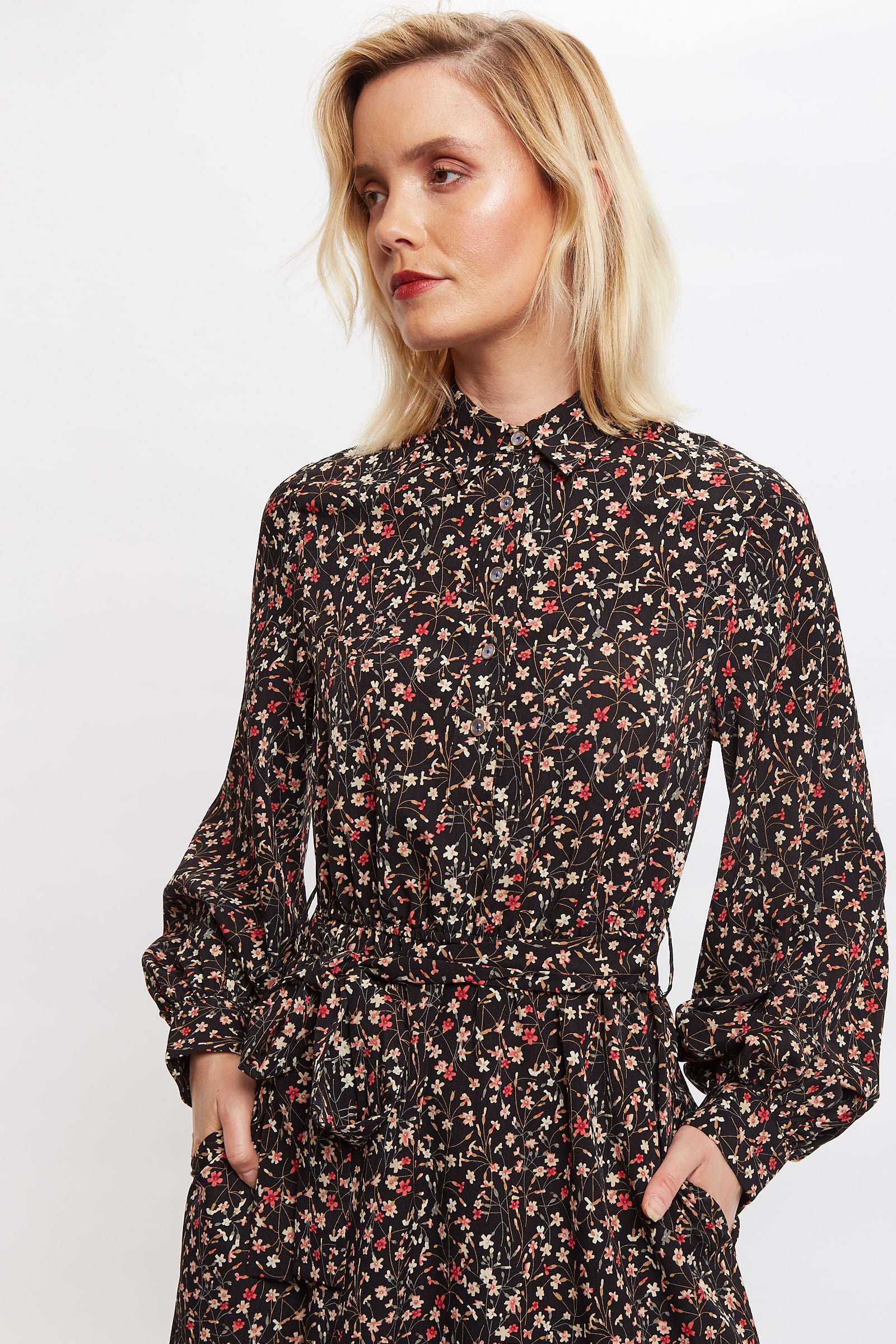 Louche Leonie Wax Flower Long Sleeve Midi Shirtdress - Detail 1