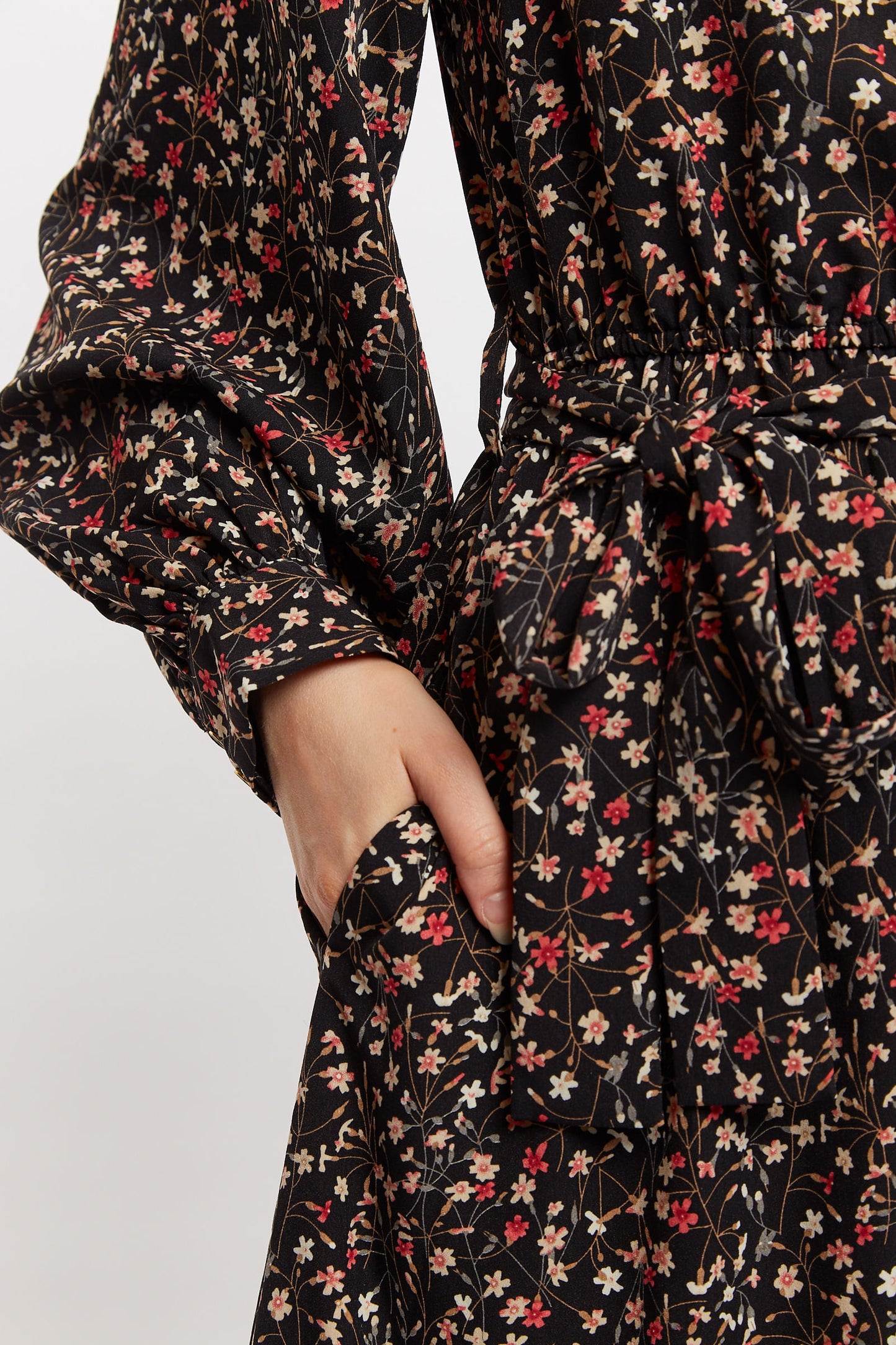 Louche Leonie Wax Flower Long Sleeve Midi Shirtdress