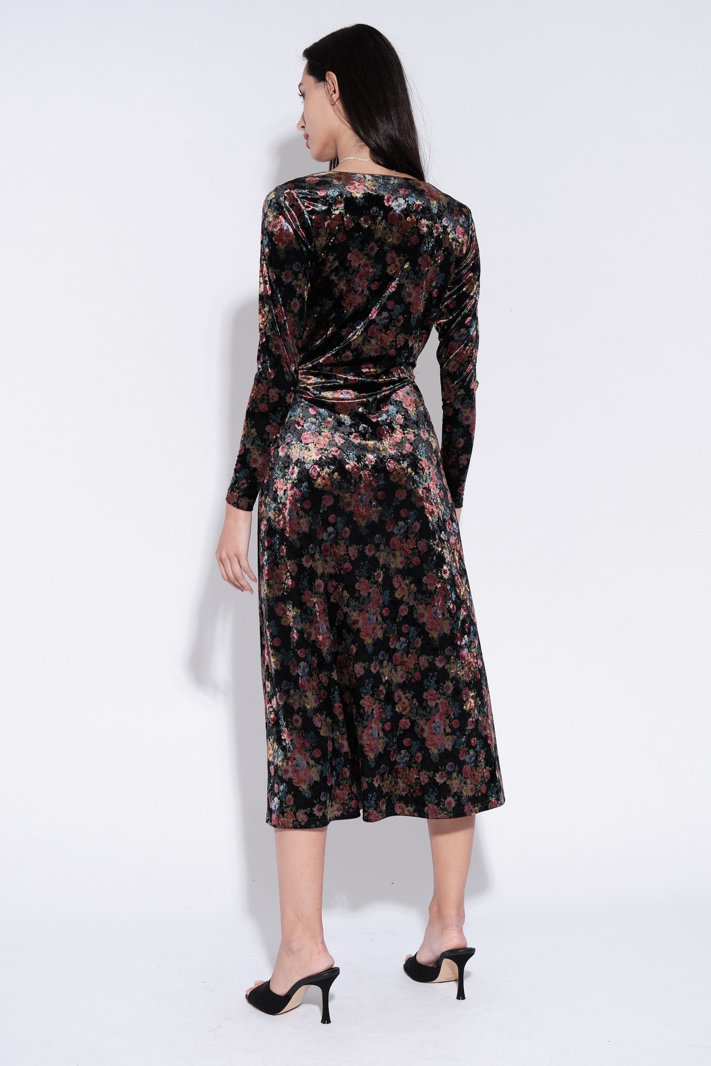 Lesley Rose Bowl Print Velvet Wrap Midi Dress