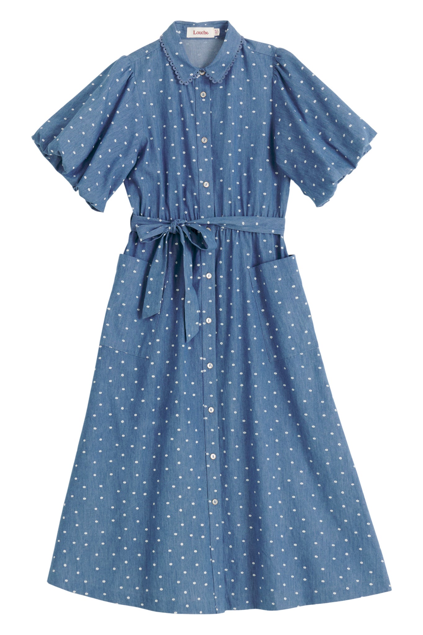 Lola Flower Dot Print Balloon Sleeve Shirtdress - Blue