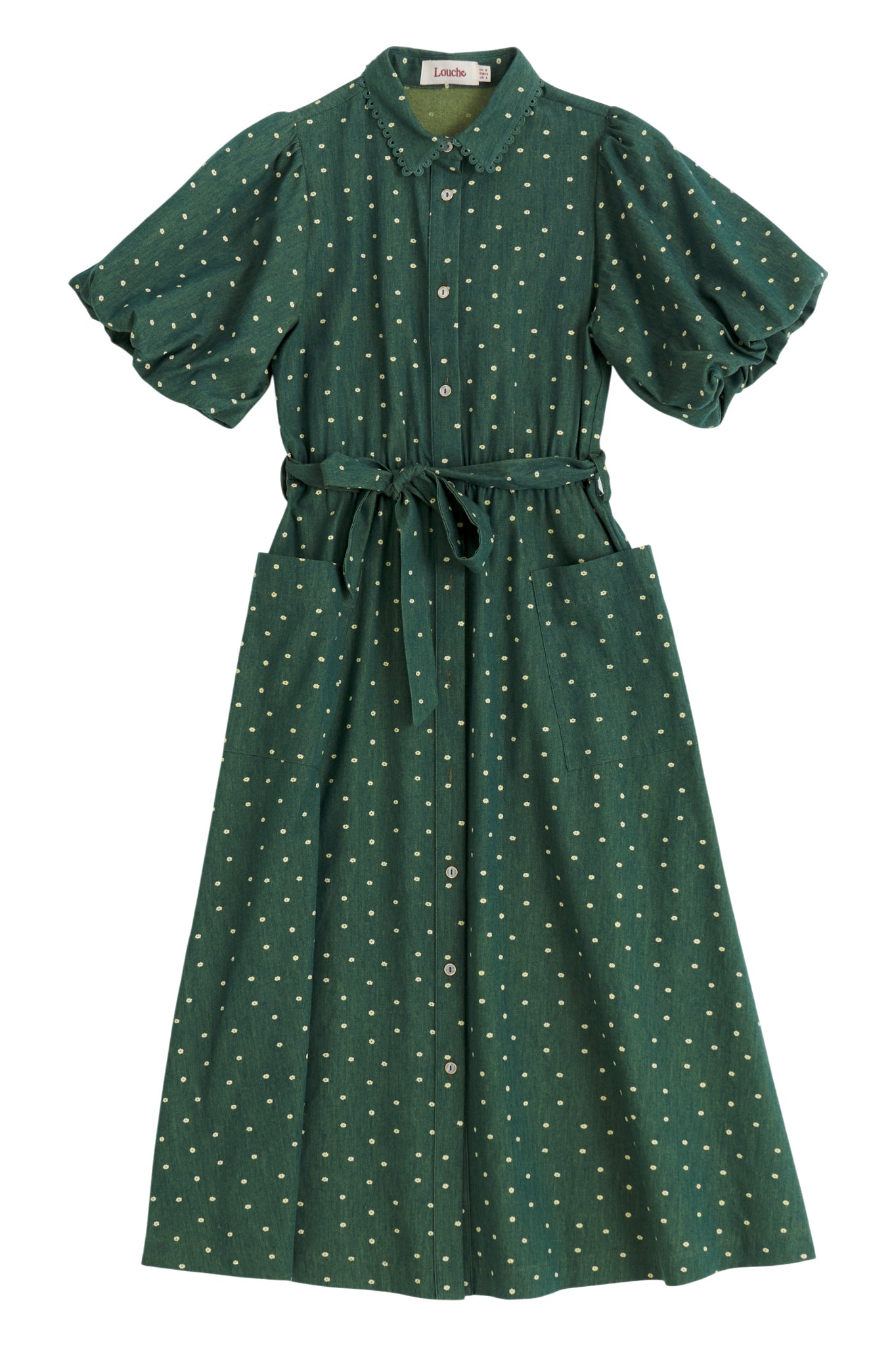 Lola Flower Dot Print Balloon Sleeve Shirtdress - Fern Green