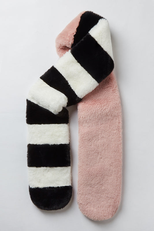 Lotan Pink, Black and White Faux fur Scarf