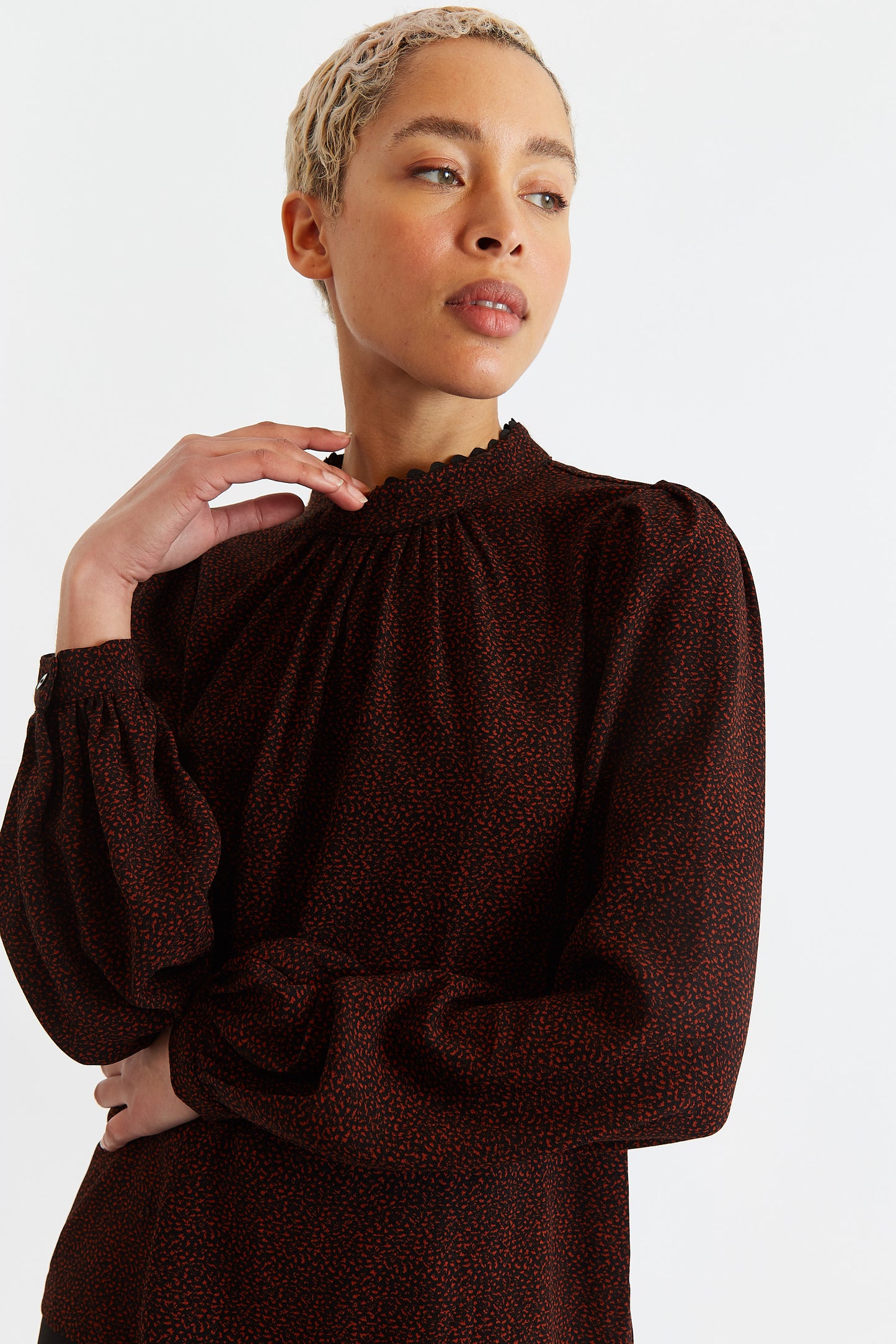 Luna Freckle Print Long Sleeve Blouse