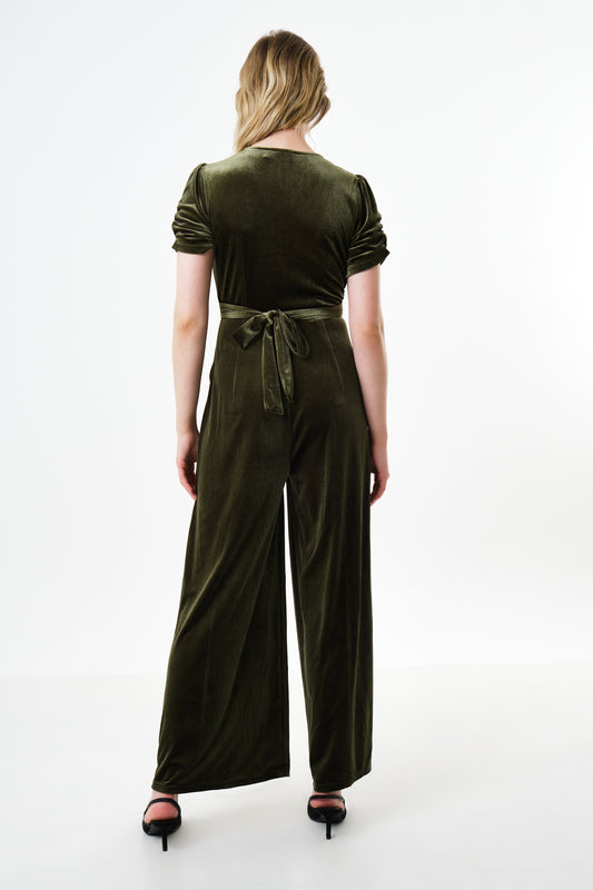 Lyes Velvet Short Sleeved Jumpsuit - Sage