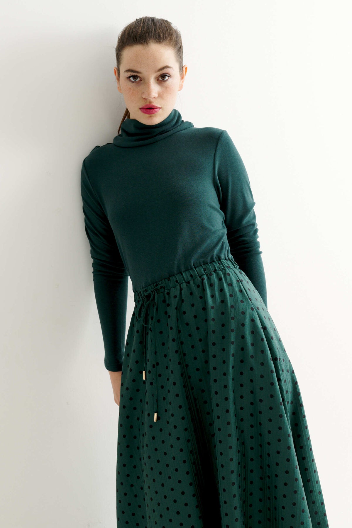 Lyra Spot Dress - Forest Green