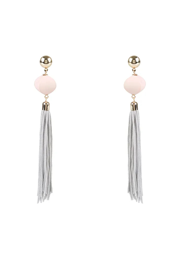 Madison Pink Stone and Grey Tassel Earrings
