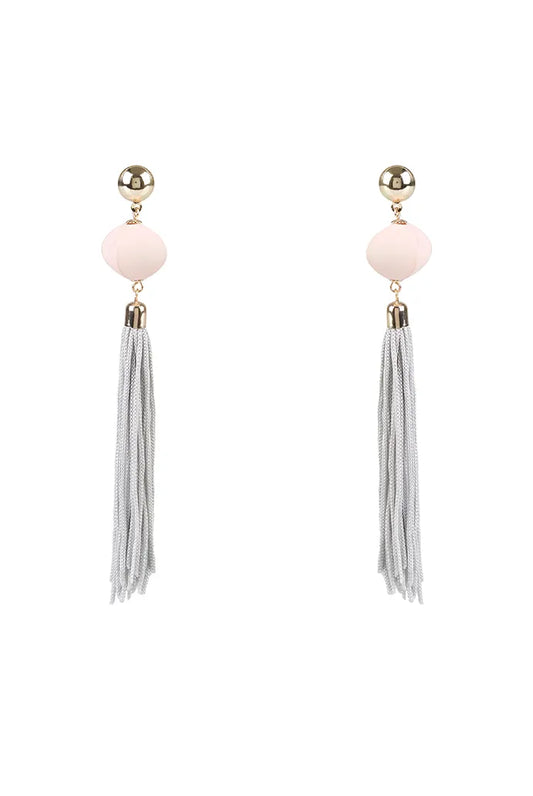 Madison Pink Stone and Grey Tassel Earrings