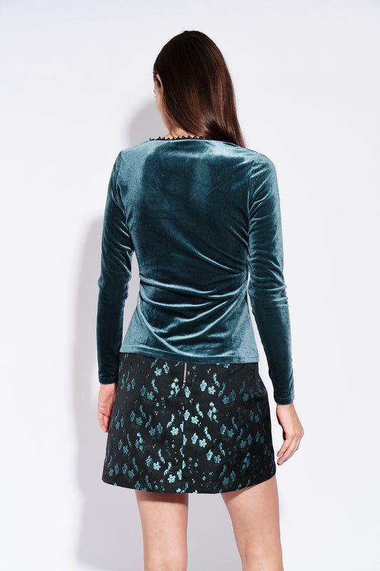 Maeko Velvet V Neck Top in Teal