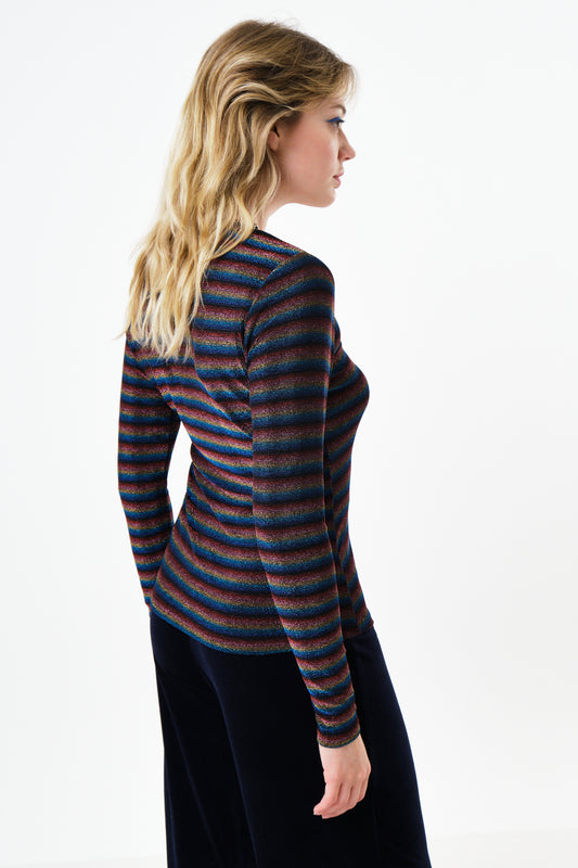 Maeko Sparkle Stripe V-Neck Top - Gold