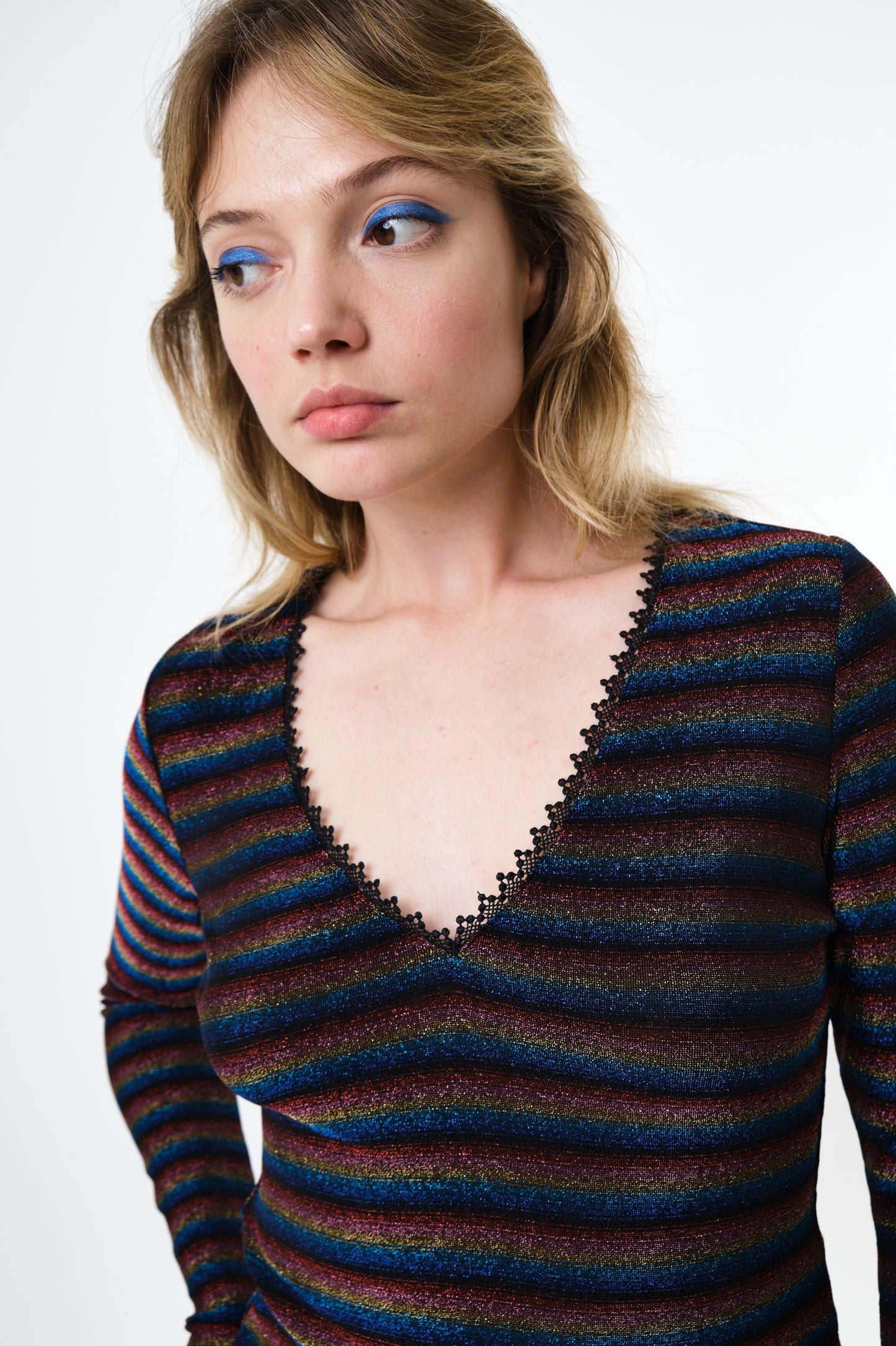 Maeko Sparkle Stripe V-Neck Top - Gold