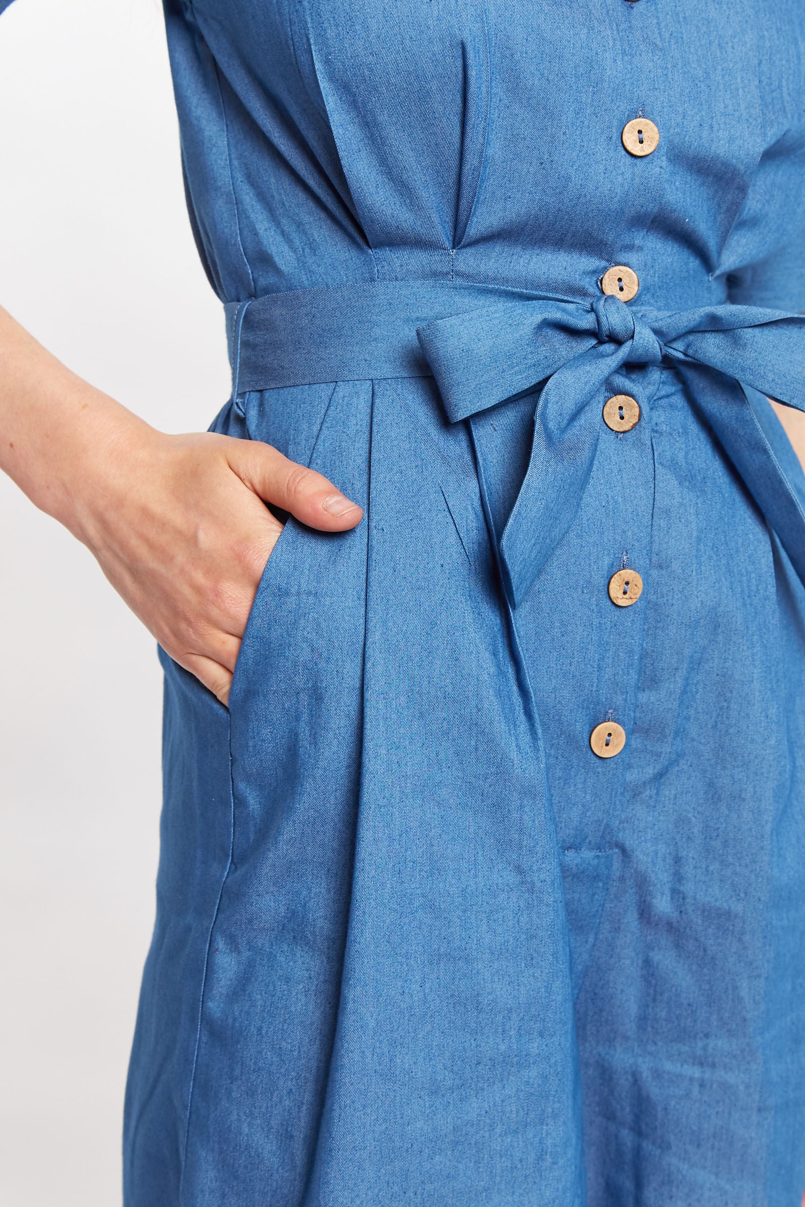 Louche Magda Chambray Short Sleeve Cropped Jumpsuit - Styled