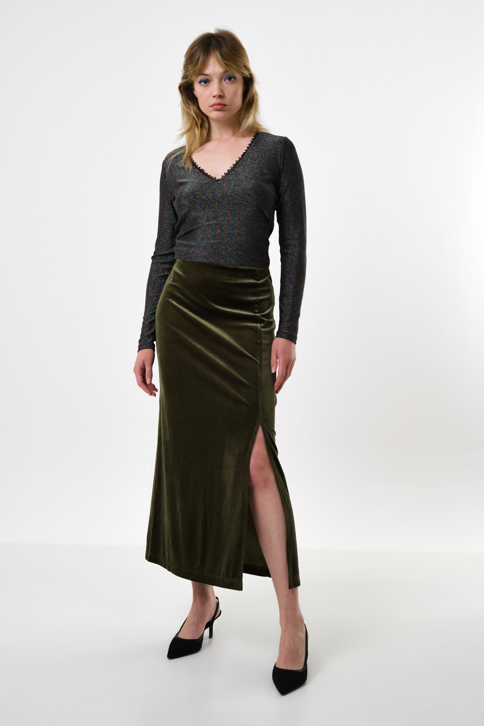 Mahee Velvet Midaxi Skirt - Sage - Detail 2