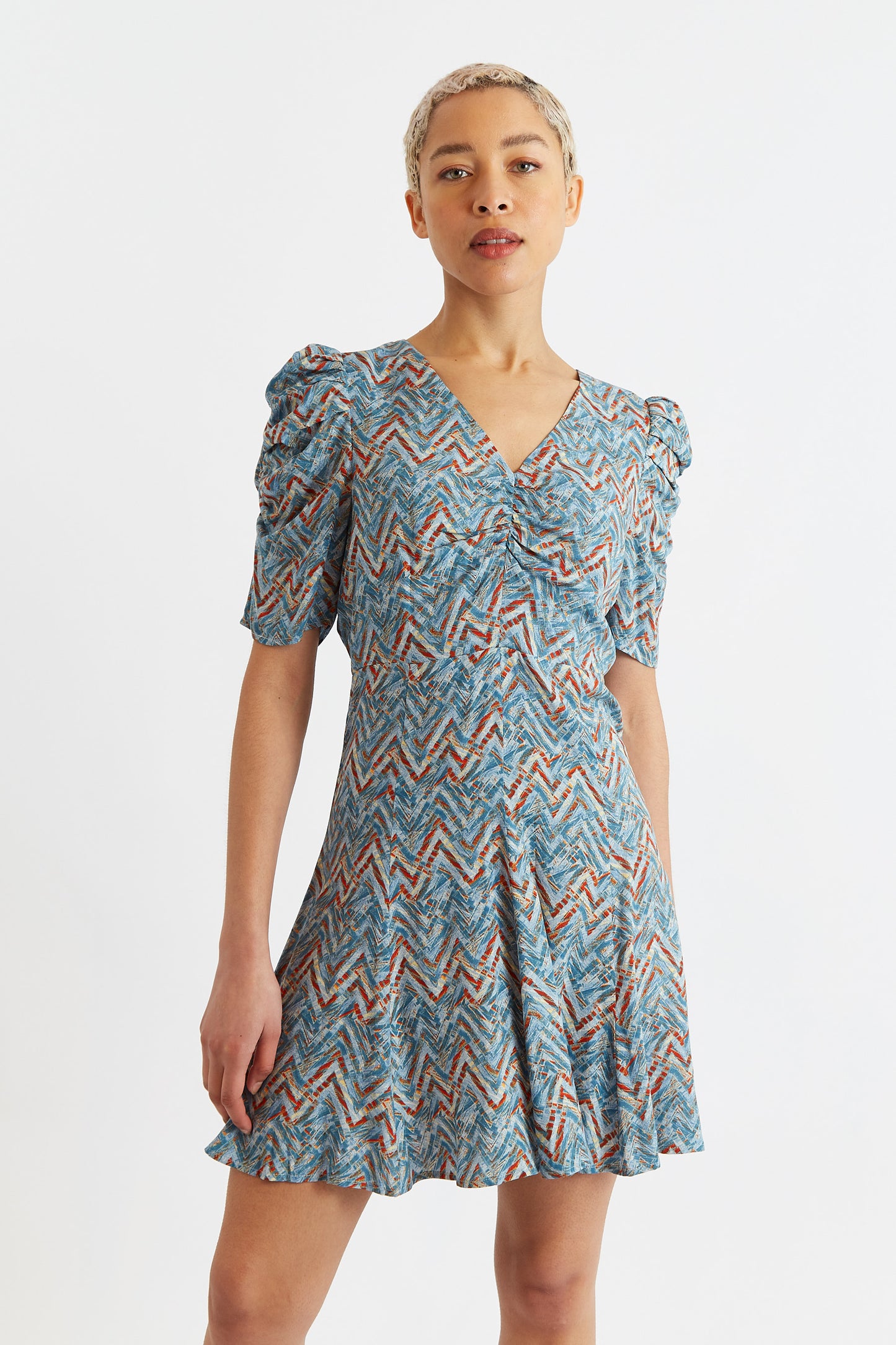 Margot Art Attack Print Mini Tea Dress - Duck Egg