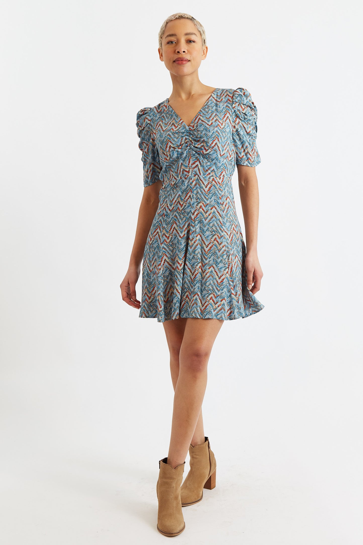 Margot Art Attack Print Mini Tea Dress - Duck Egg