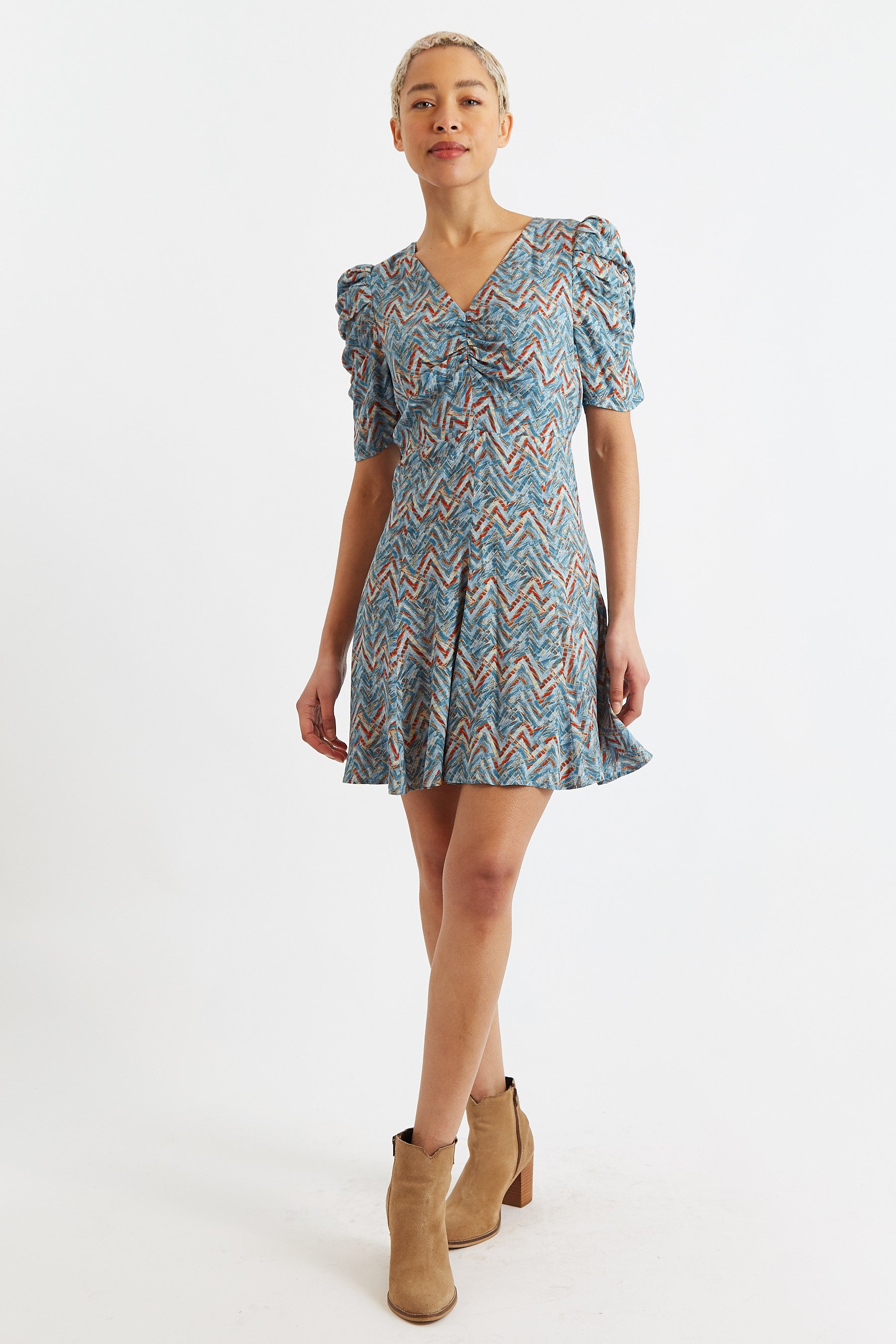 Margot Art Attack Print Mini Tea Dress - Duck Egg - Detail 2