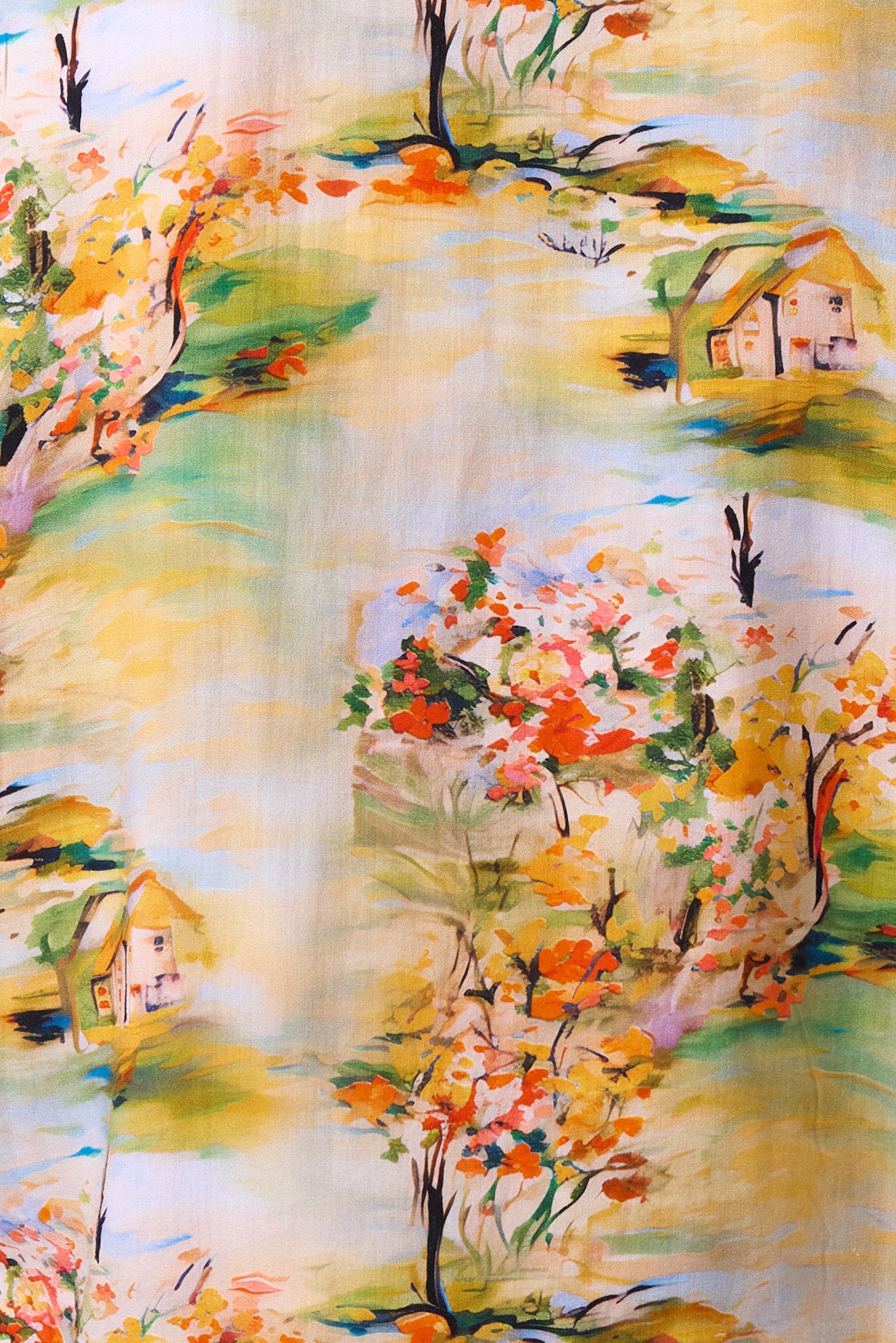 Marika Oriental Landscape Print Resort Shirt - Yellow