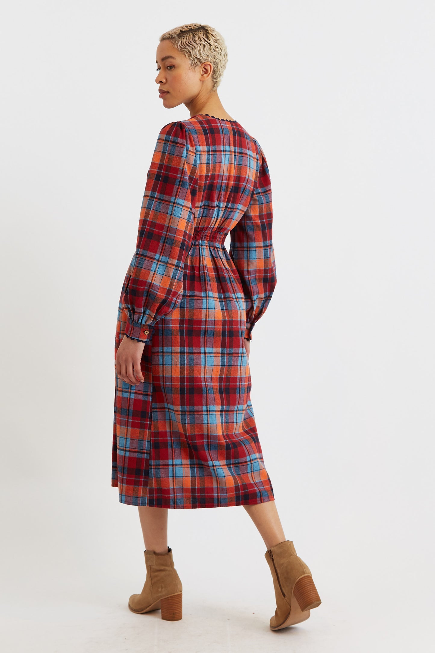 Marize New Tartan Long Sleeve Midi Dress