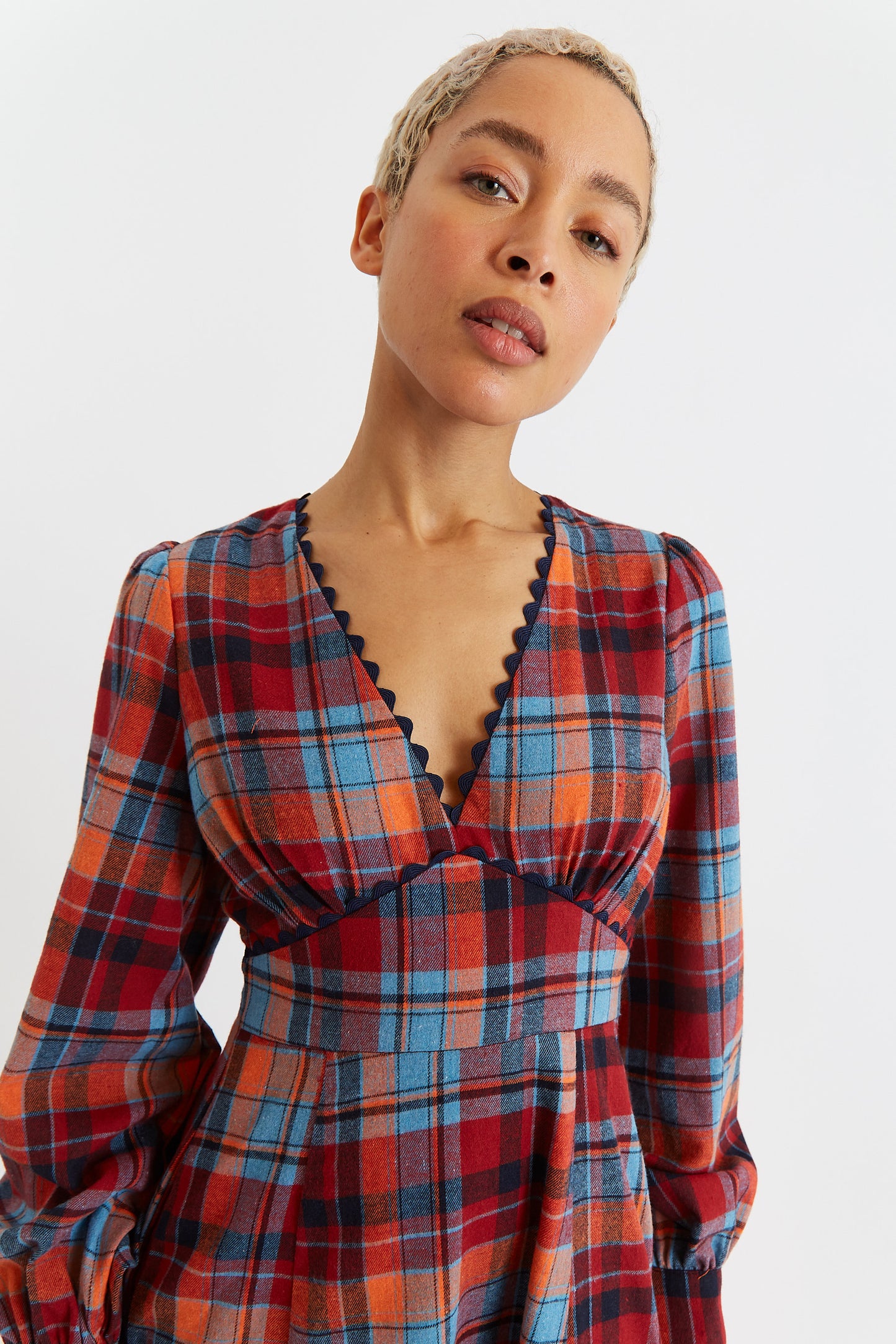 Marize New Tartan Long Sleeve Midi Dress