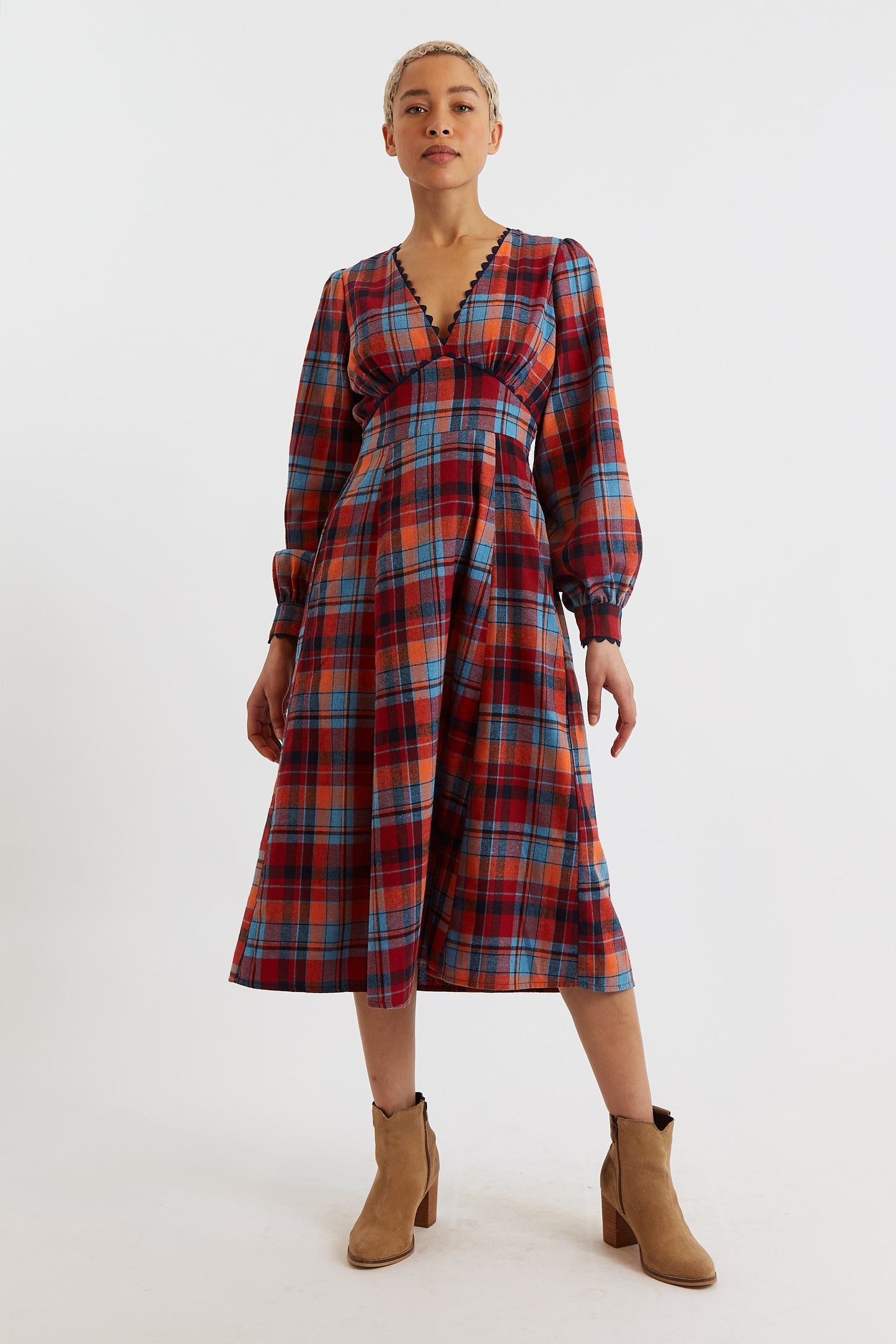 Marize New Tartan Long Sleeve Midi Dress