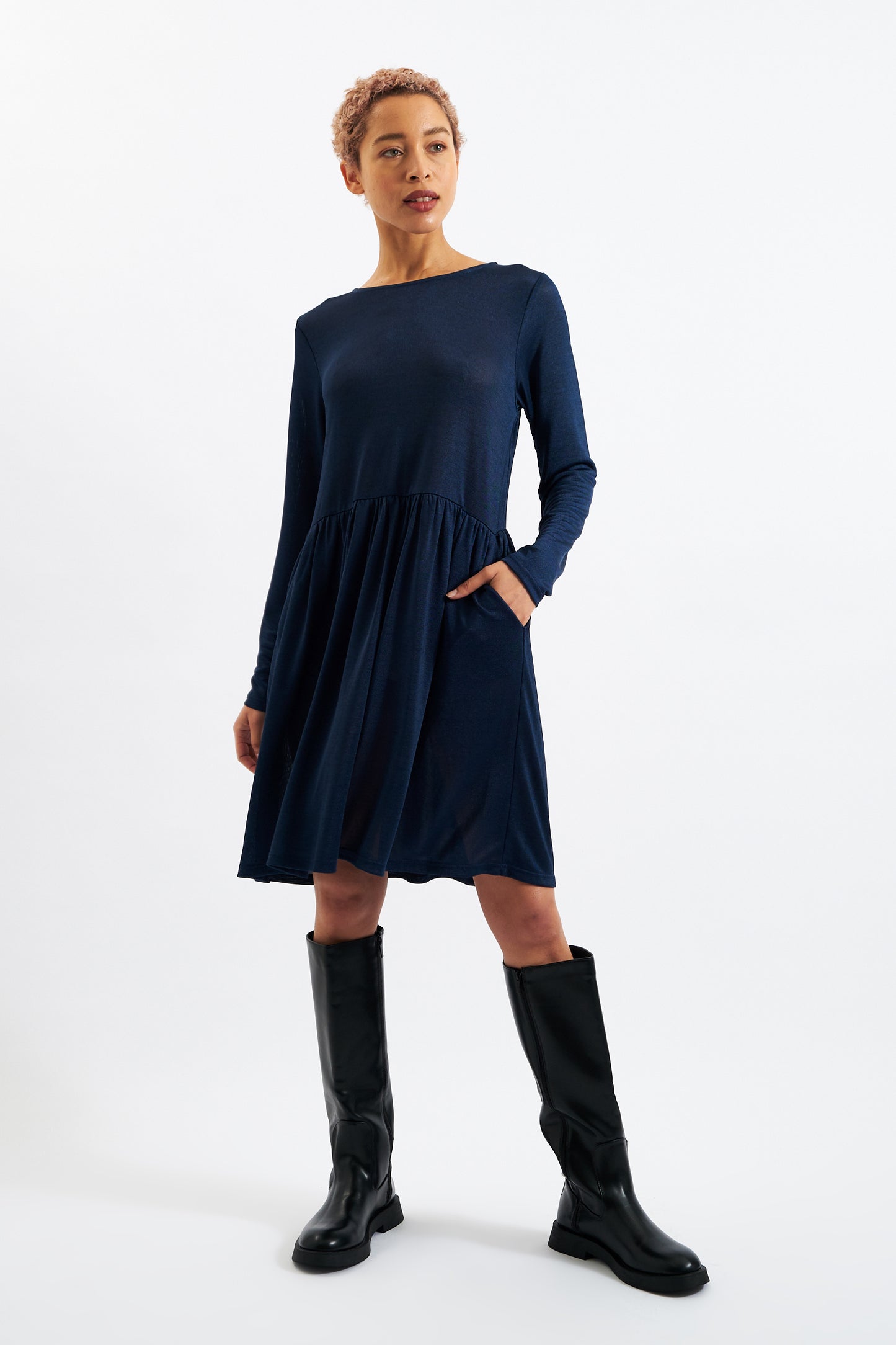 Marylene Marl Throw On Mini Dress in Navy