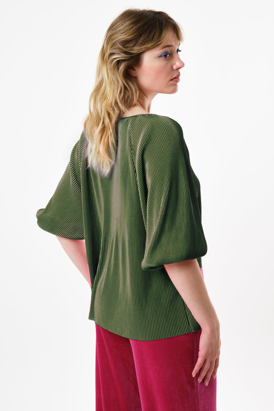 Mayanna Pleat 3/4 Sleeve Top - Sage