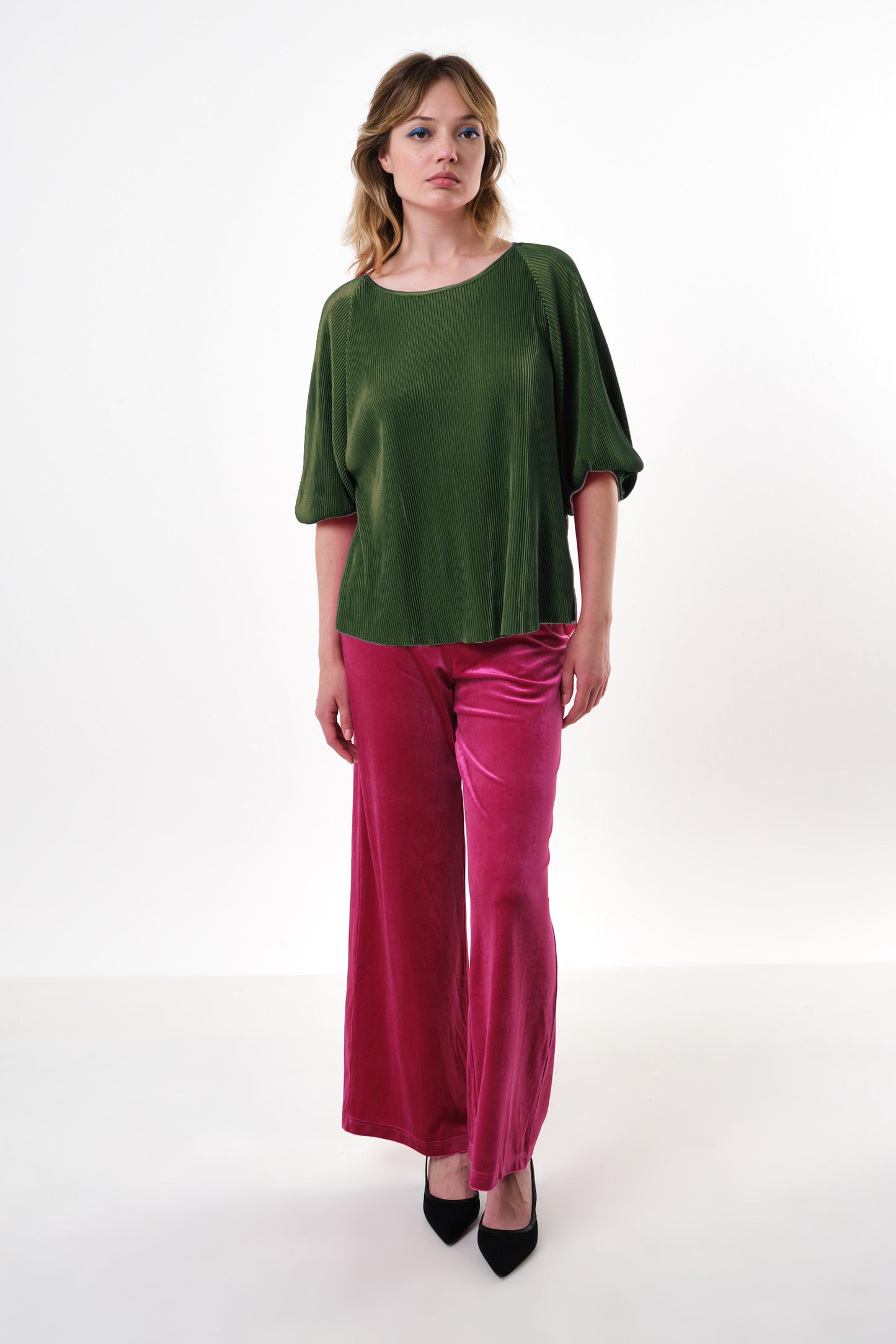 Mayanna Pleat 3/4 Sleeve Top - Sage
