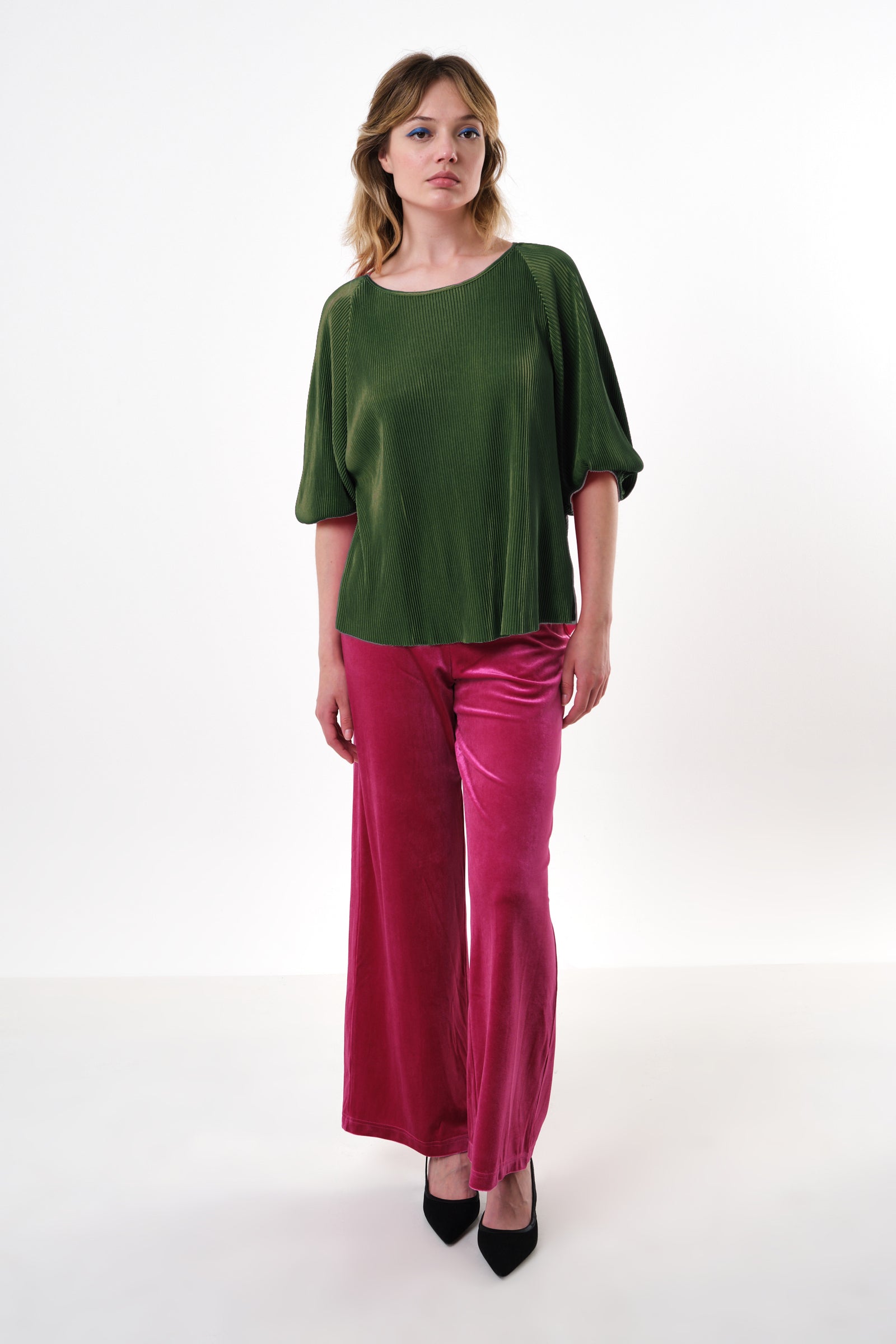 Mayanna Pleat 3/4 Sleeve Top - Sage - Detail 2